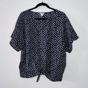 J. by J.Crew Cotton Tee Tie-Front Floral Blouse | Navy & White | 3X
